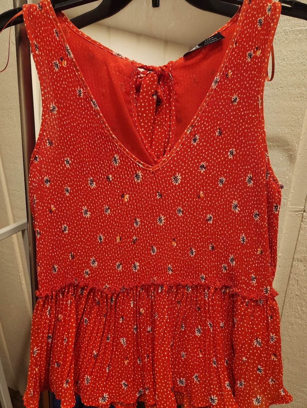 Zara, Bright Red Floral Tiered Top